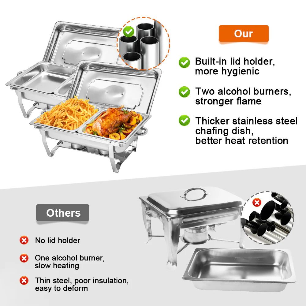 Alston 4.5LX2 Chafing Dish Set, Premium 410 Stainless Steel Buffet Warmer, Bain Marie Food Server with Fuel XFYA-BW-2T