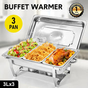 Alston 3LX3 Chafing Dish Set, Premium 410 Stainless Steel Buffet Warmer, Bain Marie Food Server with Fuel XFYA-BW-3T