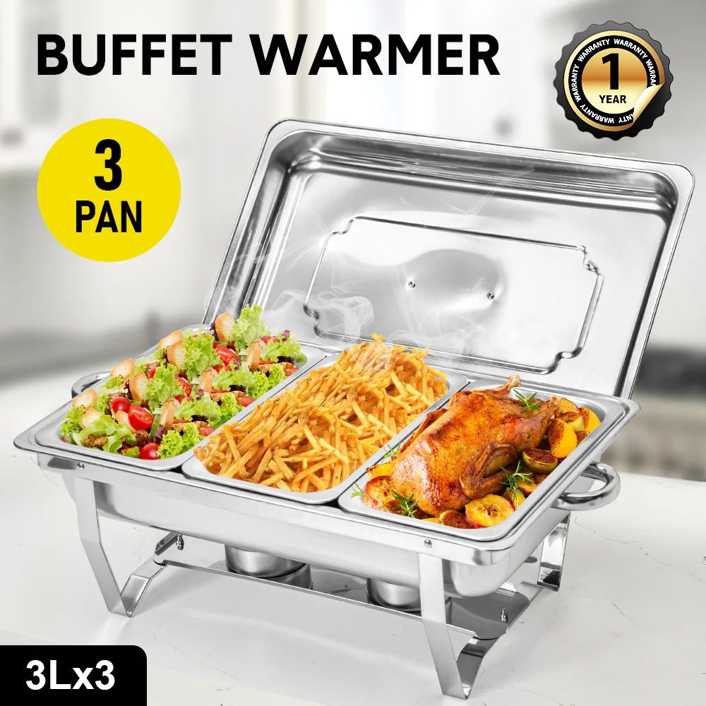Alston 3LX3 Chafing Dish Set, Premium 410 Stainless Steel Buffet Warmer, Bain Marie Food Server with Fuel XFYA-BW-3T
