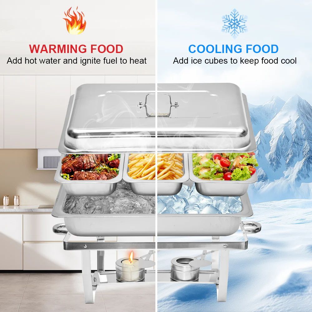 Alston 3LX3 Chafing Dish Set, Premium 410 Stainless Steel Buffet Warmer, Bain Marie Food Server with Fuel XFYA-BW-3T