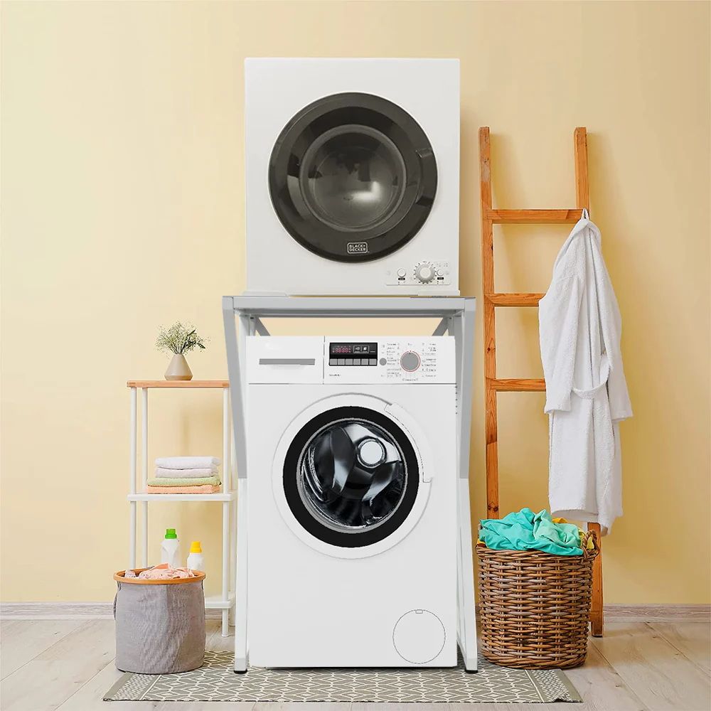Dryer Stand Over Front Loading Washing Machine, 100kg Heavy Duty Steel Stacking Kit, 102x67x60cm Space Saving XFYA-DS-WH