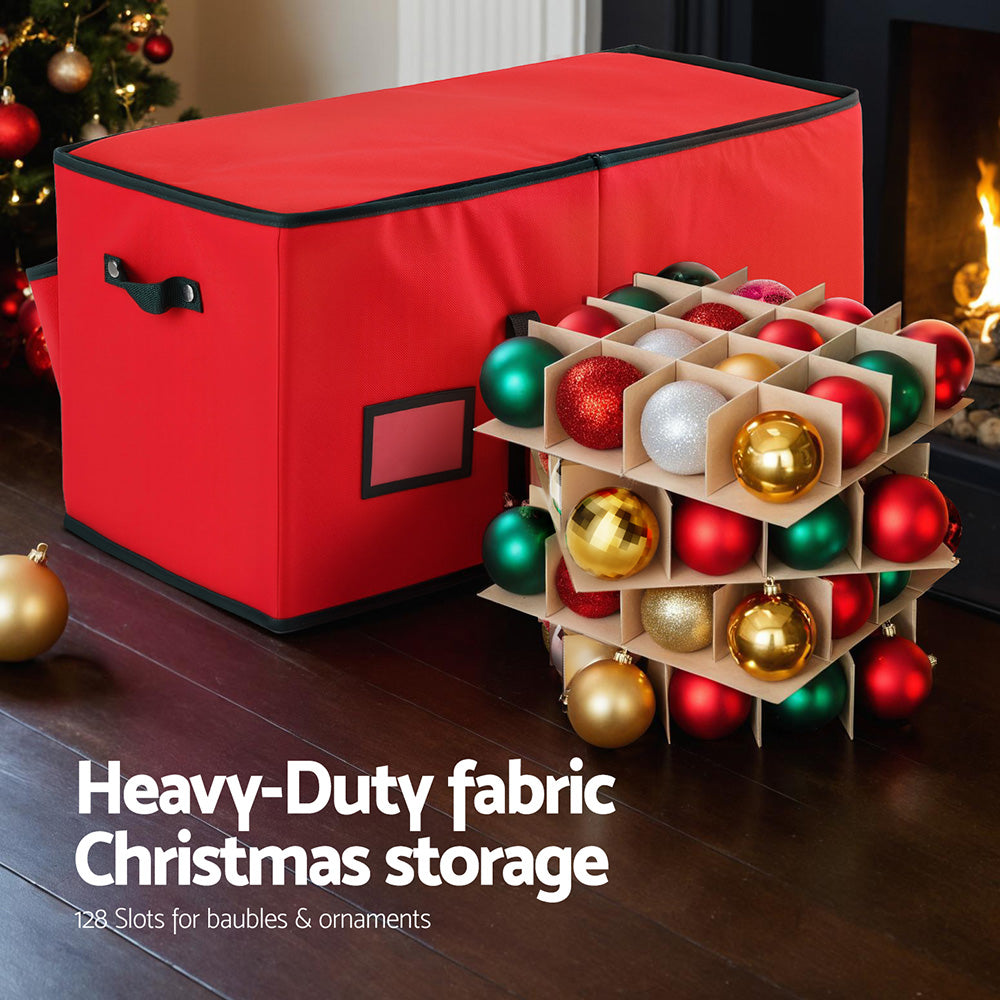 Jingle Jollys Christmas Baubles Storage Box 128 Slots Decor Ornaments Container XM-BAUBLES-BAG-128SLOT-RD