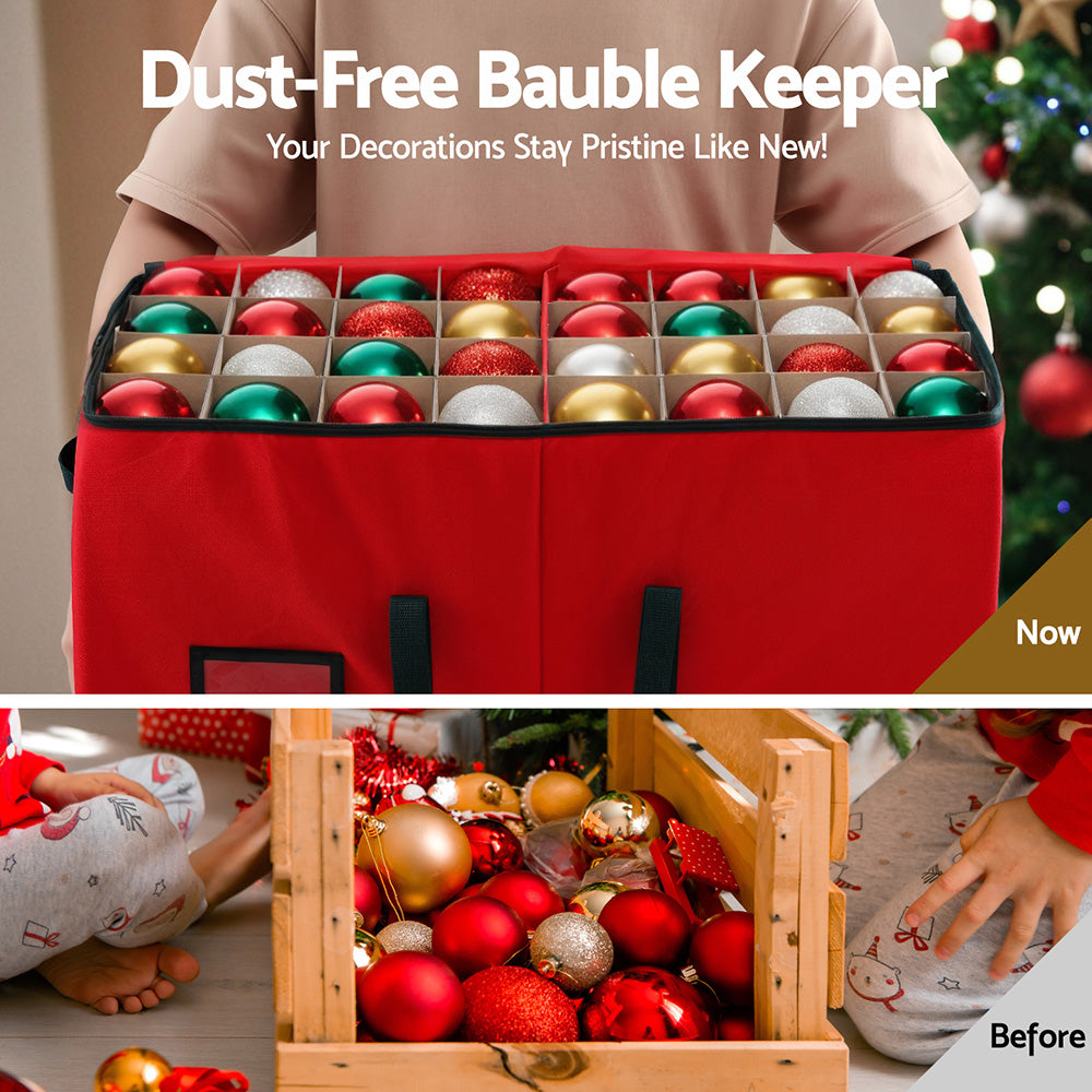 Jingle Jollys Christmas Baubles Storage Box 128 Slots Decor Ornaments Container XM-BAUBLES-BAG-128SLOT-RD