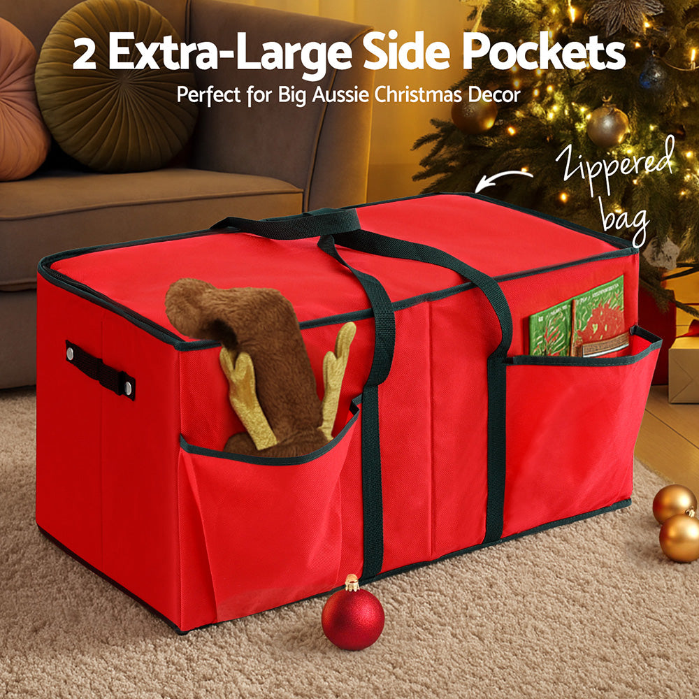Jingle Jollys Christmas Baubles Storage Box 128 Slots Decor Ornaments Container XM-BAUBLES-BAG-128SLOT-RD