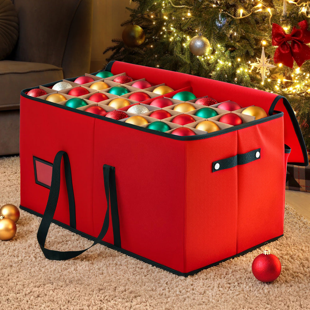 Jingle Jollys Christmas Baubles Storage Box 128 Slots Decor Ornaments Container XM-BAUBLES-BAG-128SLOT-RD