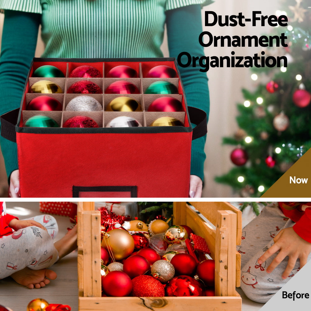 Jingle Jollys Christmas Baubles Storage Box 64 Dividers Xmas Ornaments Container XM-BAUBLES-BAG-RD
