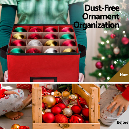 Jingle Jollys Christmas Baubles Storage Box 64 Dividers Xmas Ornaments Container XM-BAUBLES-BAG-RD