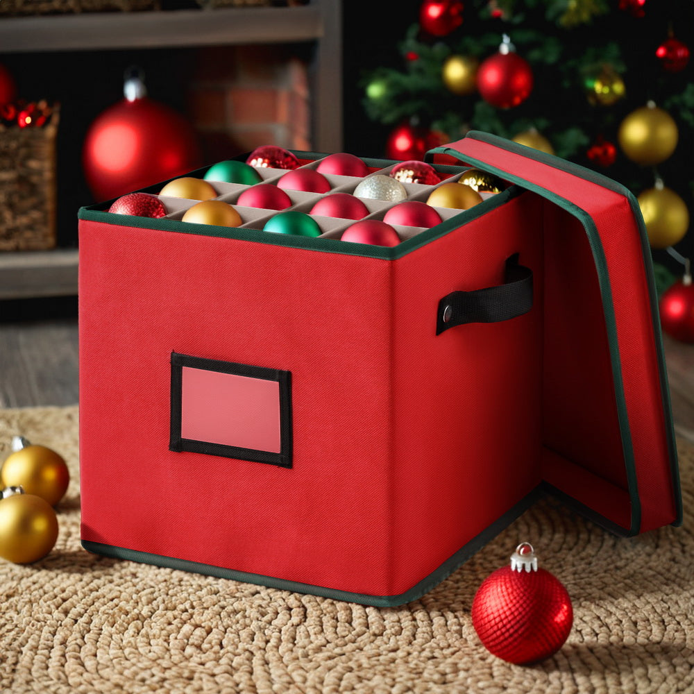 Jingle Jollys Christmas Baubles Storage Box 64 Dividers Xmas Ornaments Container XM-BAUBLES-BAG-RD