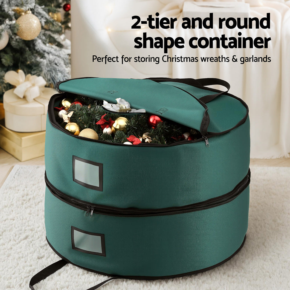 Jingle Jollys Christmas Garland Wreath Storage Bag 2-Tier Ornaments Holder 60cm XM-GAR-WRE-2T-BAG