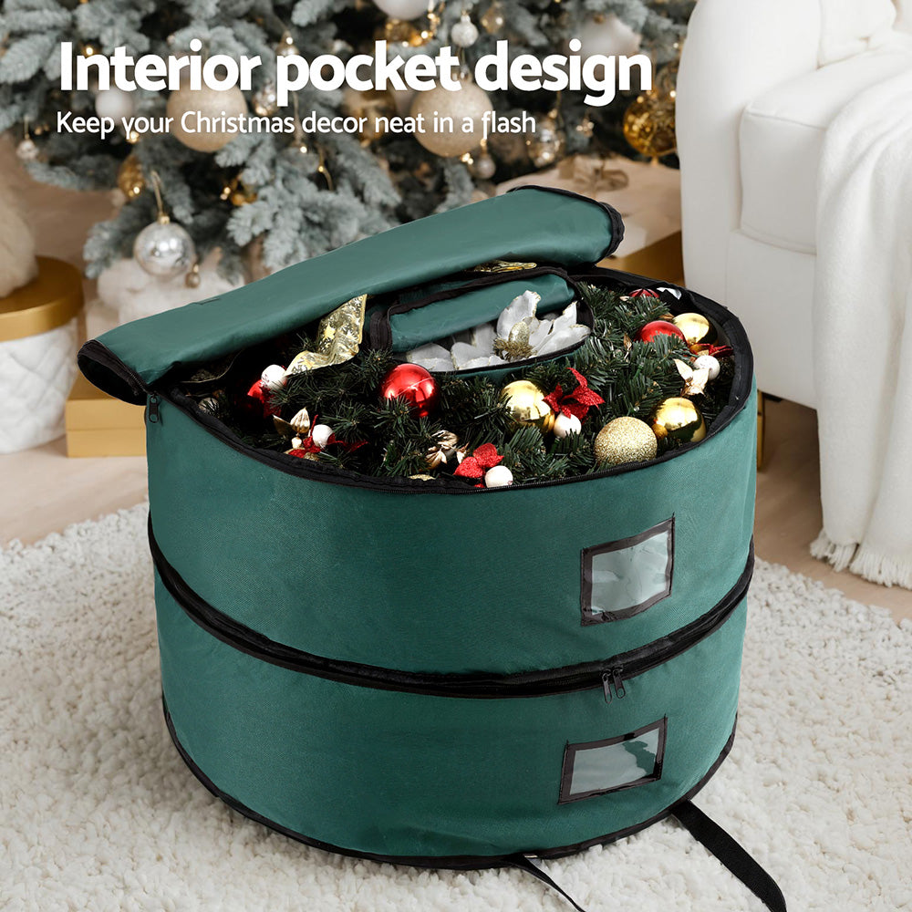 Jingle Jollys Christmas Garland Wreath Storage Bag 2-Tier Ornaments Holder 60cm XM-GAR-WRE-2T-BAG