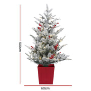 Jingle Jollys Christmas Tree 1M LED Potted Xmas Party Decor Red Barries Flocked XM-TR-3FT-GS-LED-POT