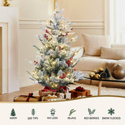 Jingle Jollys Christmas Tree 1M LED Potted Xmas Party Decor Red Barries Flocked XM-TR-3FT-GS-LED-POT
