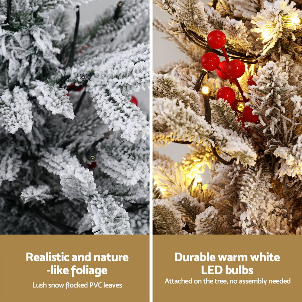 Jingle Jollys Christmas Tree 1M LED Potted Xmas Party Decor Red Barries Flocked XM-TR-3FT-GS-LED-POT