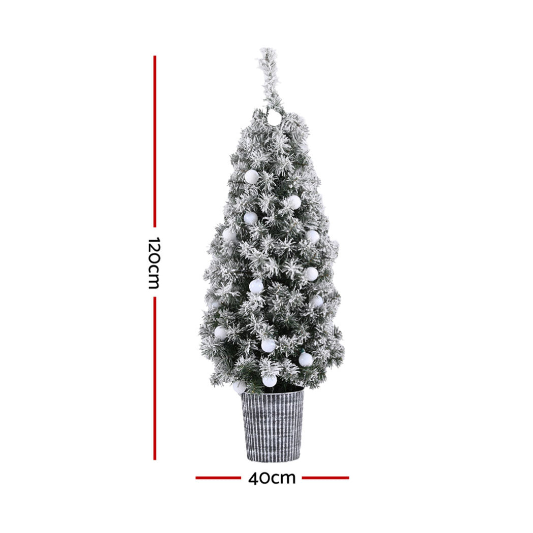 Jingle Jollys Christmas Tree 1.2M Potted Snowy Xmas Tree XM-TR-4FT-GS-LED-POT
