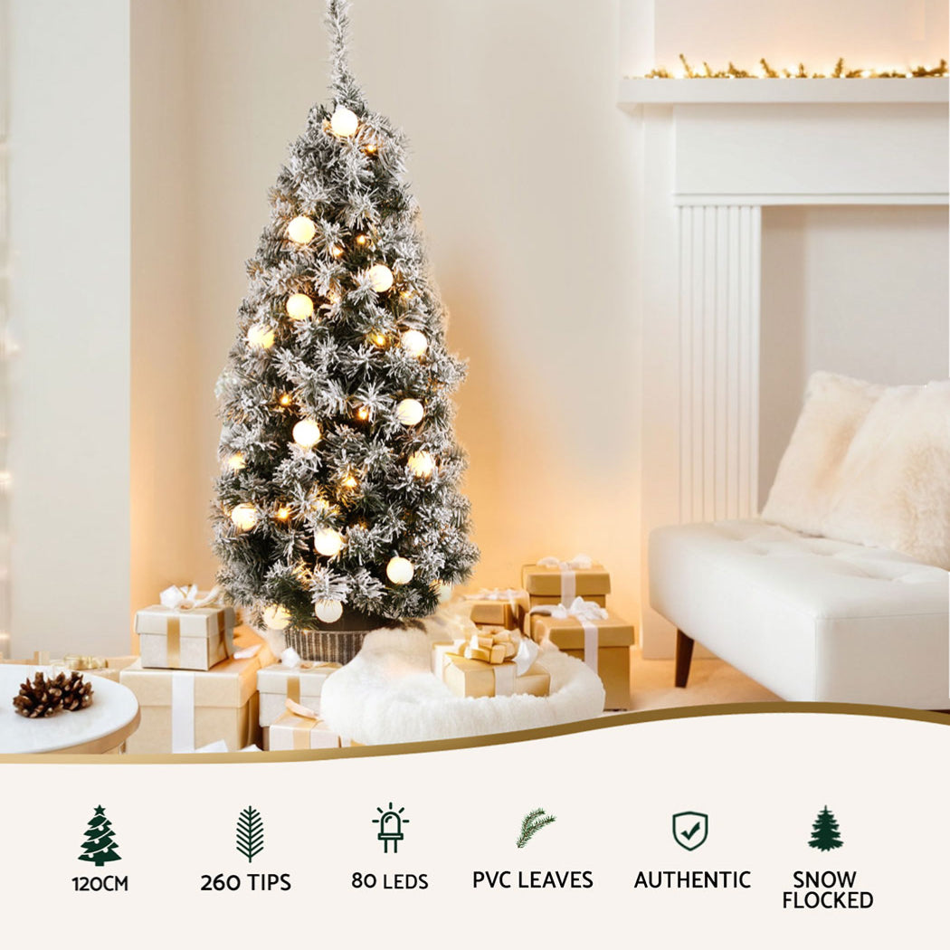 Jingle Jollys Christmas Tree 1.2M Potted Snowy Xmas Tree XM-TR-4FT-GS-LED-POT