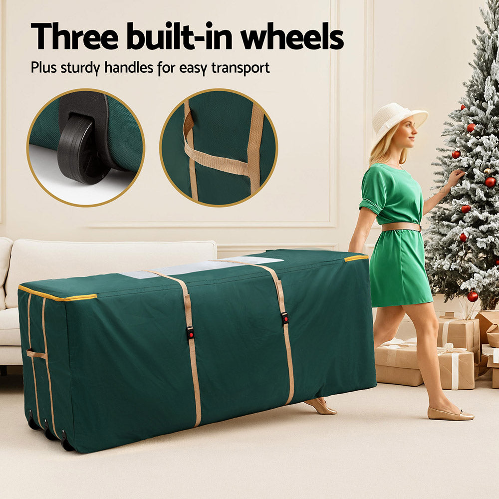 Jingle Jollys Christmas Tree Storage Bag Up to 10ft Visible Handle Wheels Green XM-TR-BAG-3ROLLER-GR