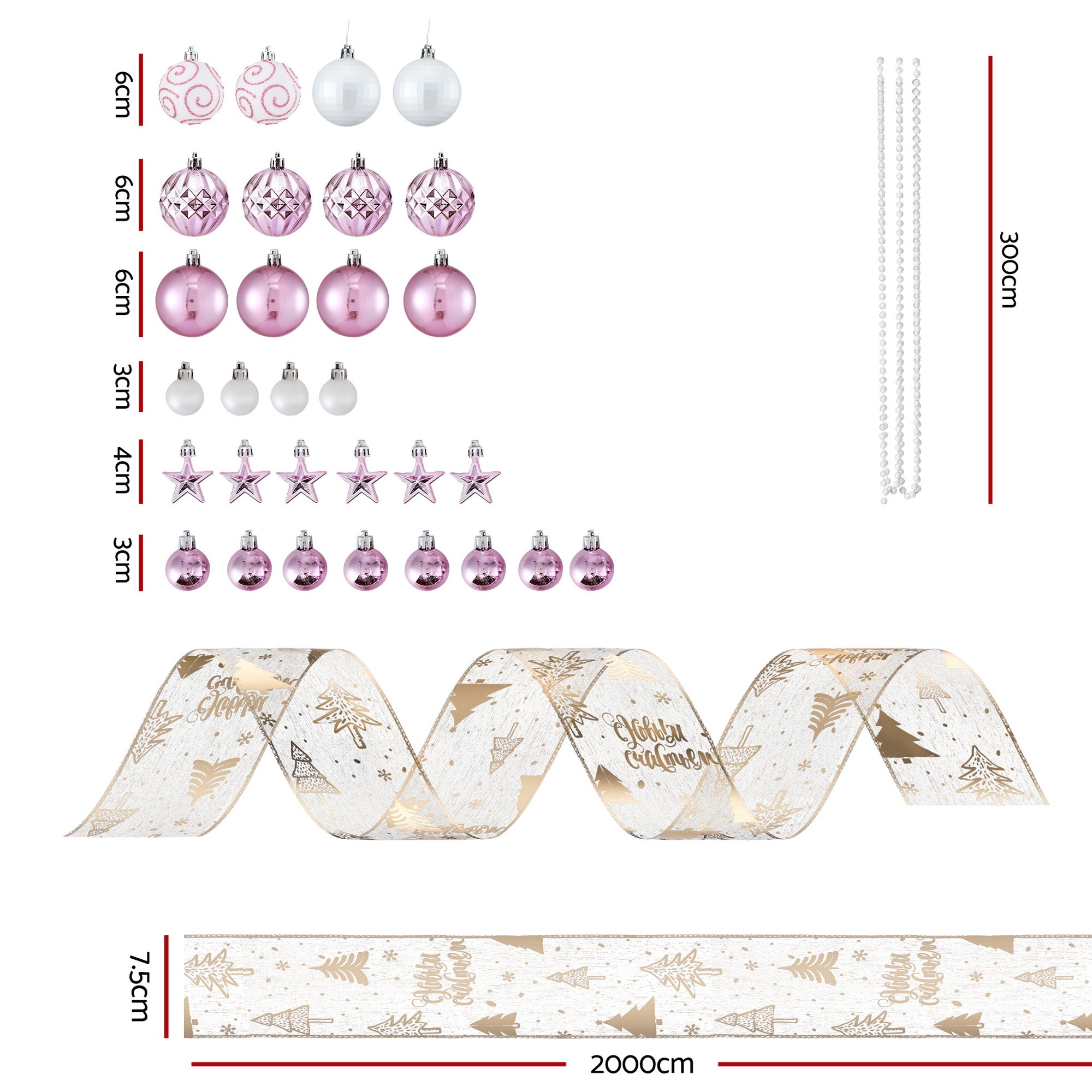 Jingle Jollys Christmas Tree Decoration Set Ribbon Baubles Ornaments Party 34pcs XM-TR-BALL-RB-PKGD