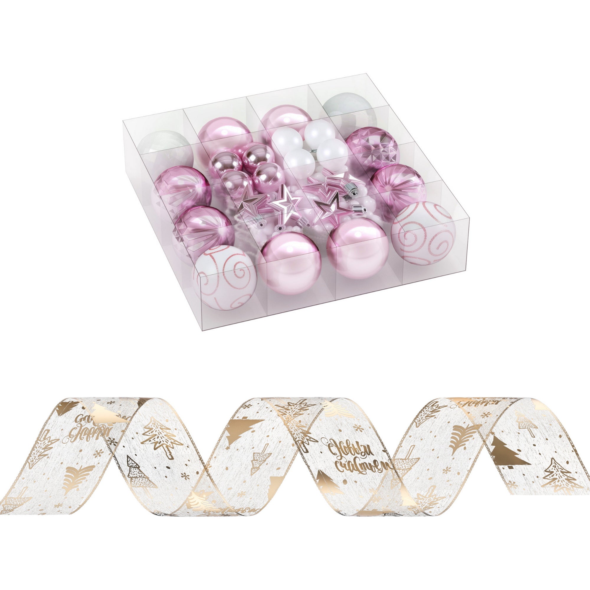 Jingle Jollys Christmas Tree Decoration Set Ribbon Baubles Ornaments Party 34pcs XM-TR-BALL-RB-PKGD
