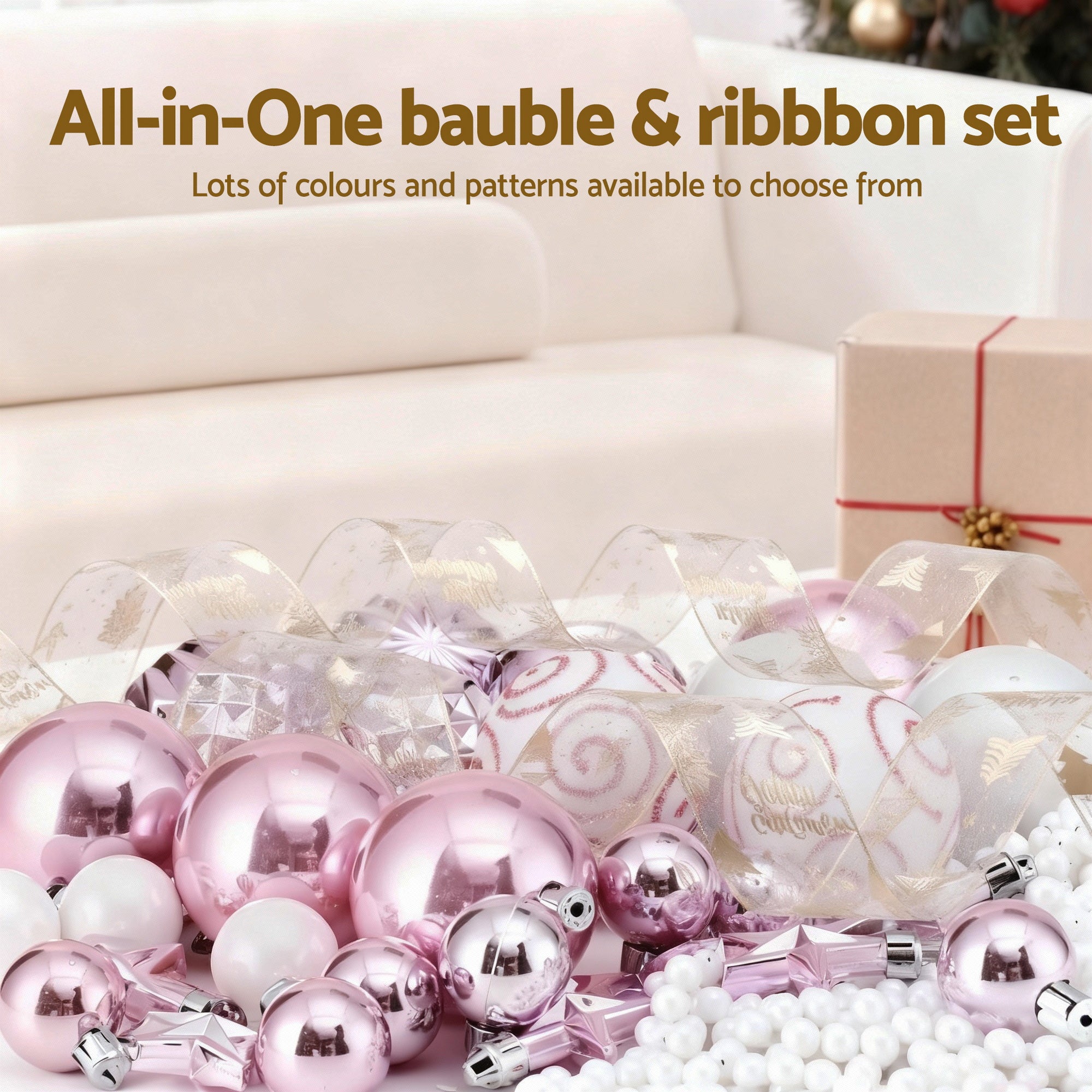 Jingle Jollys Christmas Tree Decoration Set Ribbon Baubles Ornaments Party 34pcs XM-TR-BALL-RB-PKGD