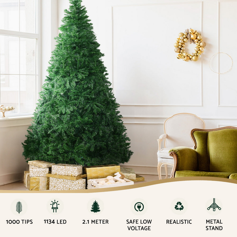 Jingle Jollys Christmas Tree 2.1m Xmas Tree Decoration 8 Light Mode Multi Colour XM-TR-E-WELL-7F-MC