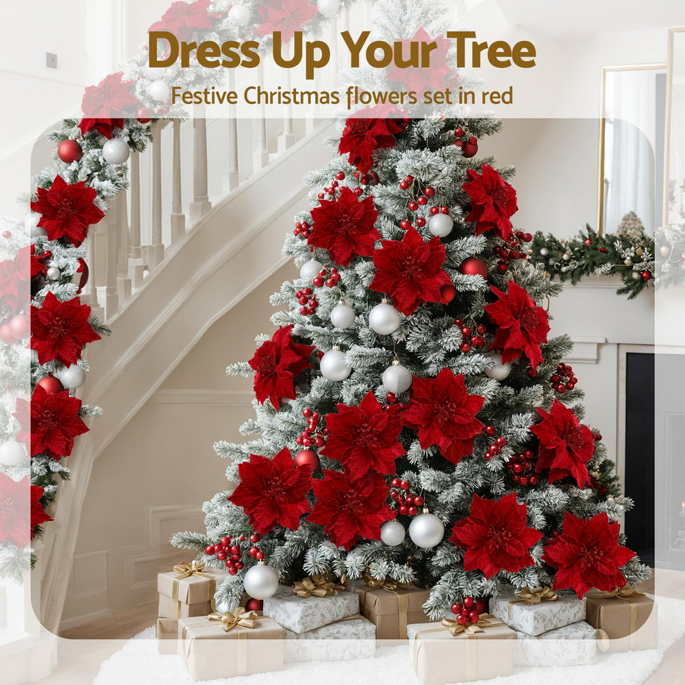 Jingle Jollys 14Pcs Christmas Tree Flowers Set Xmas Garland Wreath Ornaments Red XM-TR-FLOWER-14PCS-RD