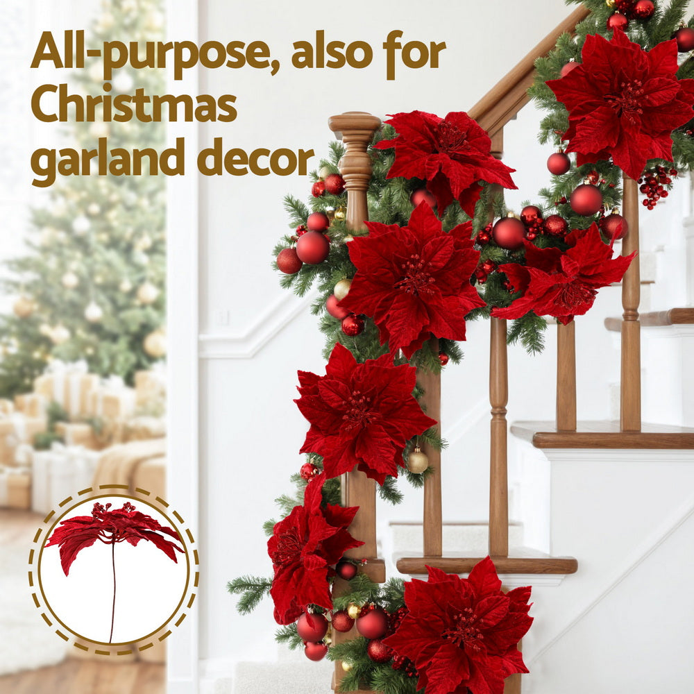 Jingle Jollys 14Pcs Christmas Tree Flowers Set Xmas Garland Wreath Ornaments Red XM-TR-FLOWER-14PCS-RD