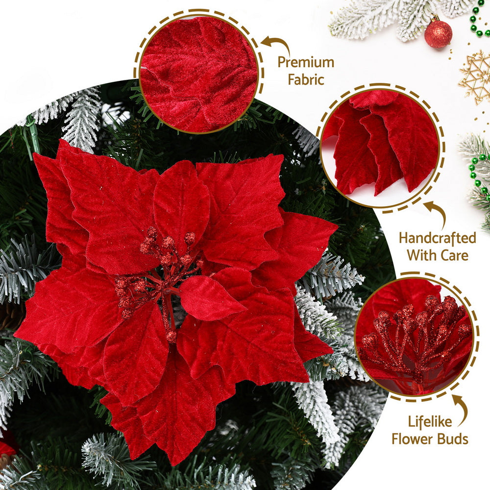 Jingle Jollys 14Pcs Christmas Tree Flowers Set Xmas Garland Wreath Ornaments Red XM-TR-FLOWER-14PCS-RD