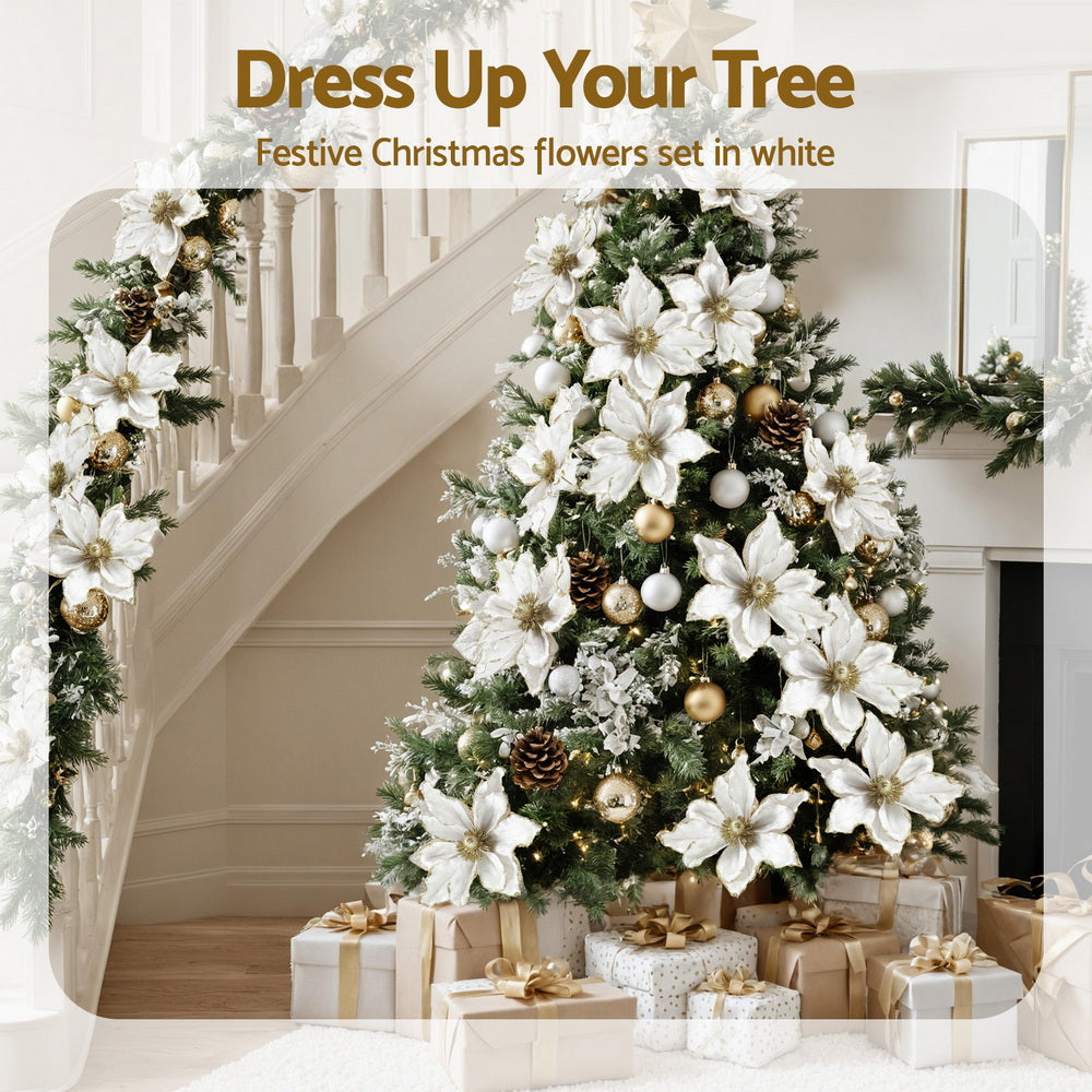 Jingle Jollys 14Pcs Christmas Tree Flower Set Xmas Garland Wreath Magnolia White XM-TR-FLOWER-14PCS-WH
