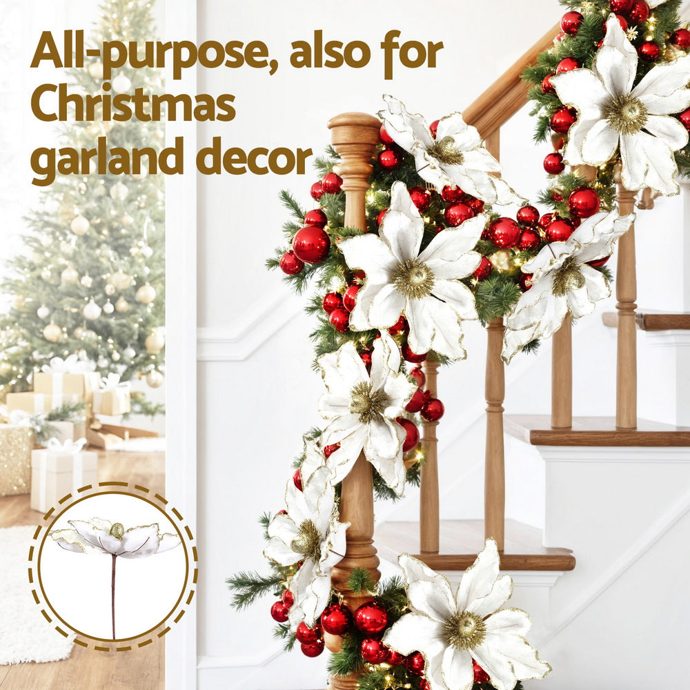 Jingle Jollys 14Pcs Christmas Tree Flower Set Xmas Garland Wreath Magnolia White XM-TR-FLOWER-14PCS-WH