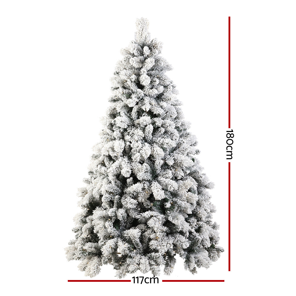 Jingle Jollys Christmas Tree 1.8M Xmas Tree with 350 LED Lights Snowy Tips XM-TR-FULL-6FT-GS-LED