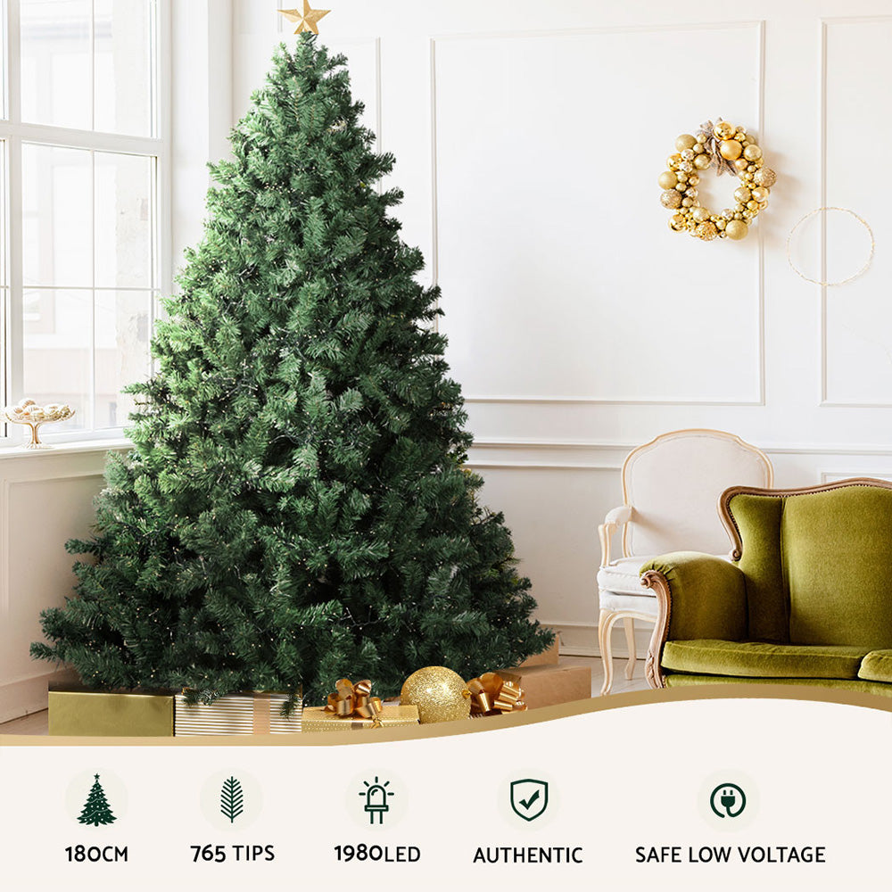 Jingle Jollys Christmas Tree 1.8M Xmas Tree Decorations 1980 LEDs 8 Light Mode XM-TR-FULL-6FT-LED