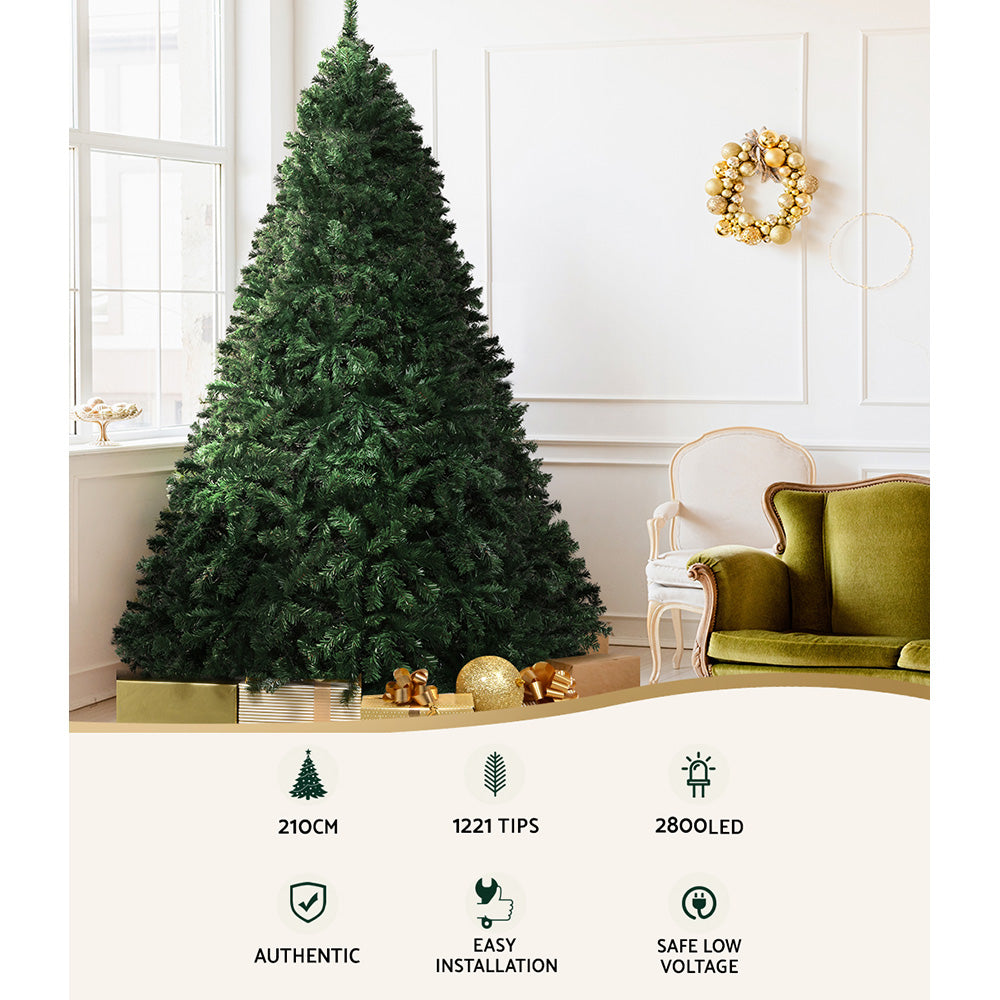 Jingle Jollys Christmas Tree 2.1m Xmas Tree Decor 2800 LED Lights 8 Modes XM-TR-FULL-7FT-MC