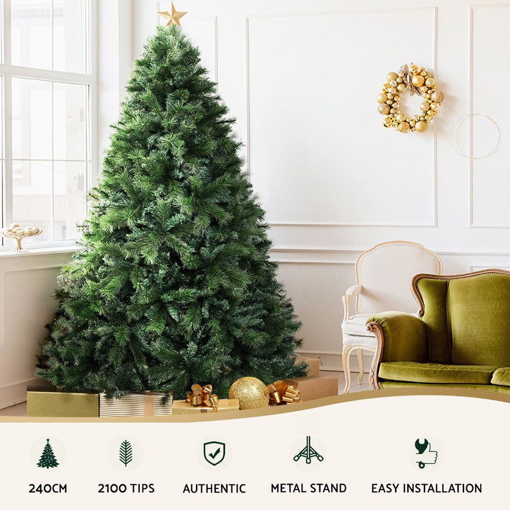 Jingle Jollys Christmas Tree 2.4M Xmas Tree Decorations Pine Needles 2100 Tips XM-TR-FULL-8F-PINE-AB
