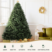 Jingle Jollys Christmas Tree 2.4M Xmas Tree Decorations Green 1500 Tips XM-TR-FULL-8FT-GR