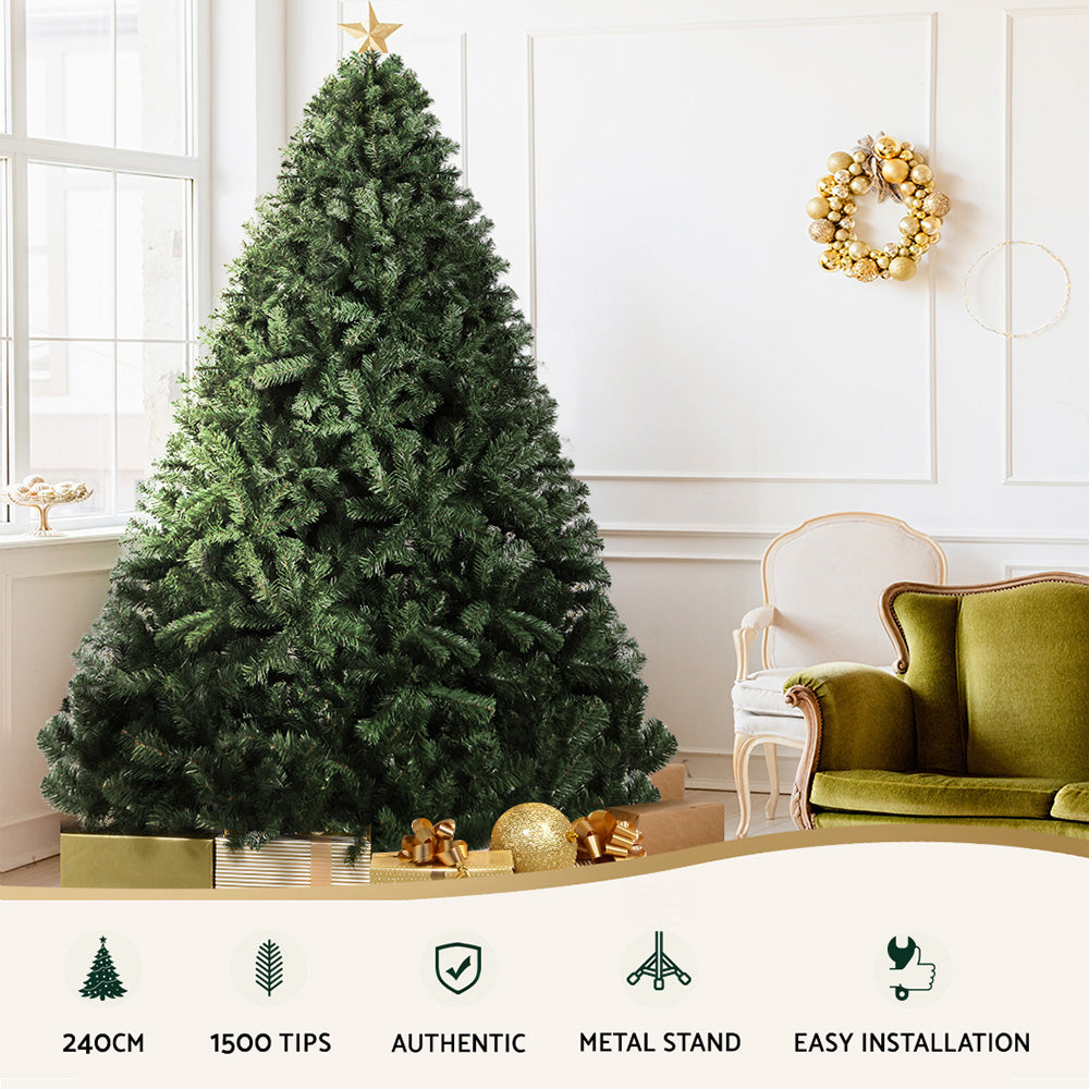Jingle Jollys Christmas Tree 2.4M Xmas Tree Decorations Green 1500 Tips XM-TR-FULL-8FT-GR