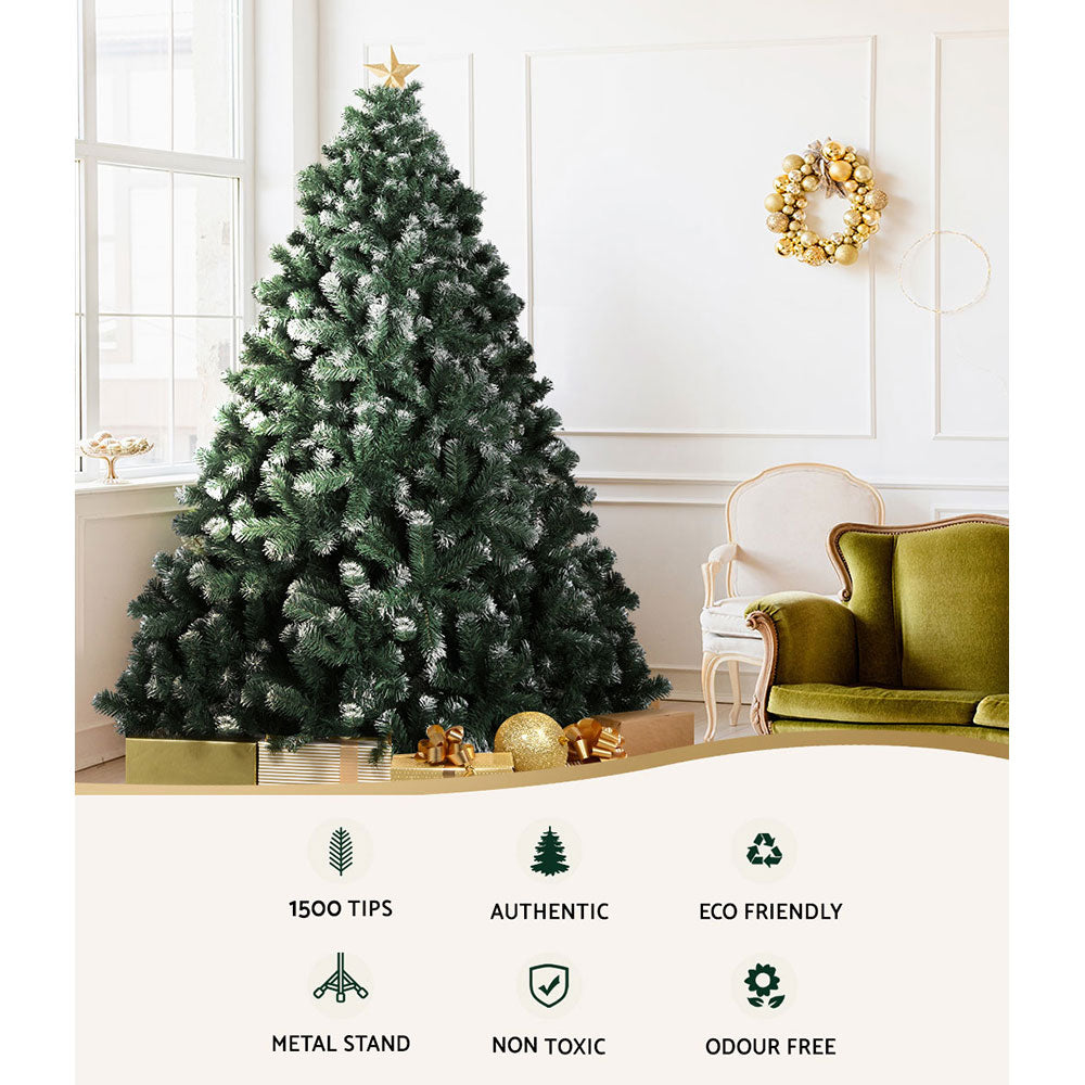 Jingle Jollys Christmas Tree 2.4M Xmas Trees Decorations Snowy 1500 Tips XM-TR-FULL-8FT-SNOW