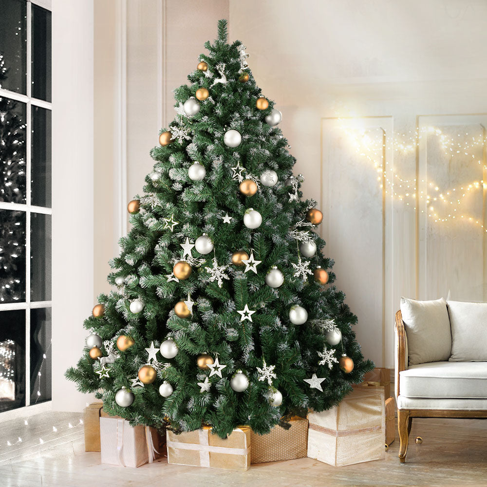 Jingle Jollys Christmas Tree 2.4M Xmas Trees Decorations Snowy 1500 Tips XM-TR-FULL-8FT-SNOW