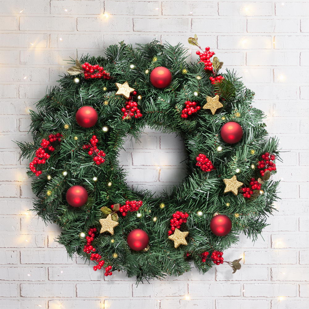 Jingle Jollys 60cm Christmas Wreath Garland Xmas Decorations Wedding Party XM-TR-GAR-24-GR