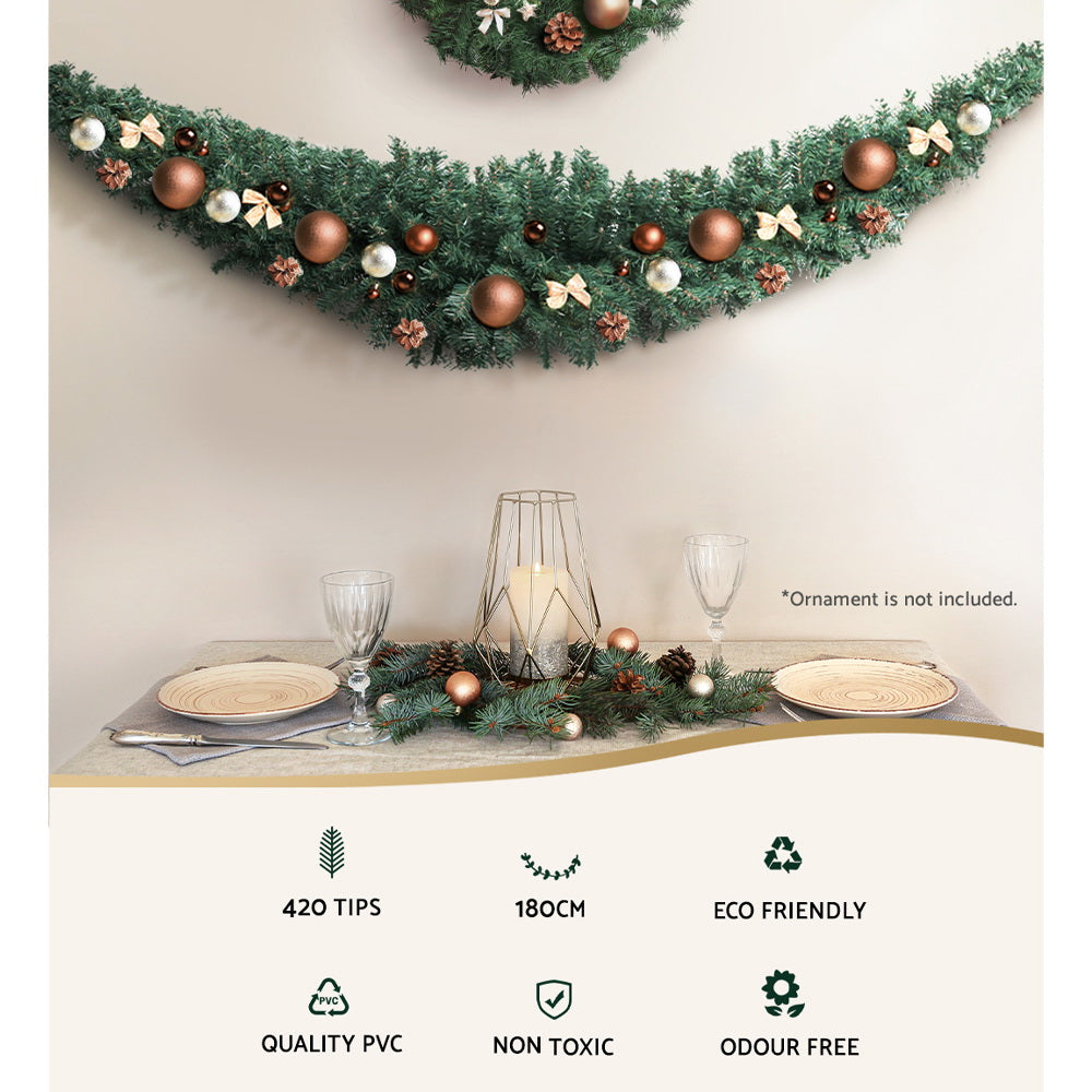 Jingle Jollys 1.8m Christmas Garland Xmas Decorations Green Wedding Party XM-TR-GAR-6FT-GR