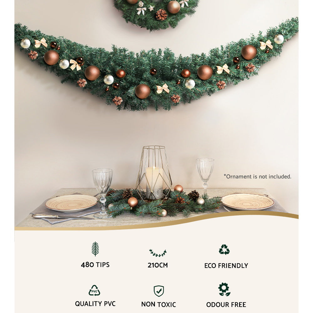 Jingle Jollys 2.1m Christmas Garland Xmas Decorations Green Wedding Party XM-TR-GAR-7FT-GR