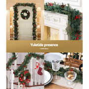 Jingle Jollys 2.4m Christmas Garland with LED Lights Decorations Xmas Party XM-TR-GAR-8FT-BERRY-LED