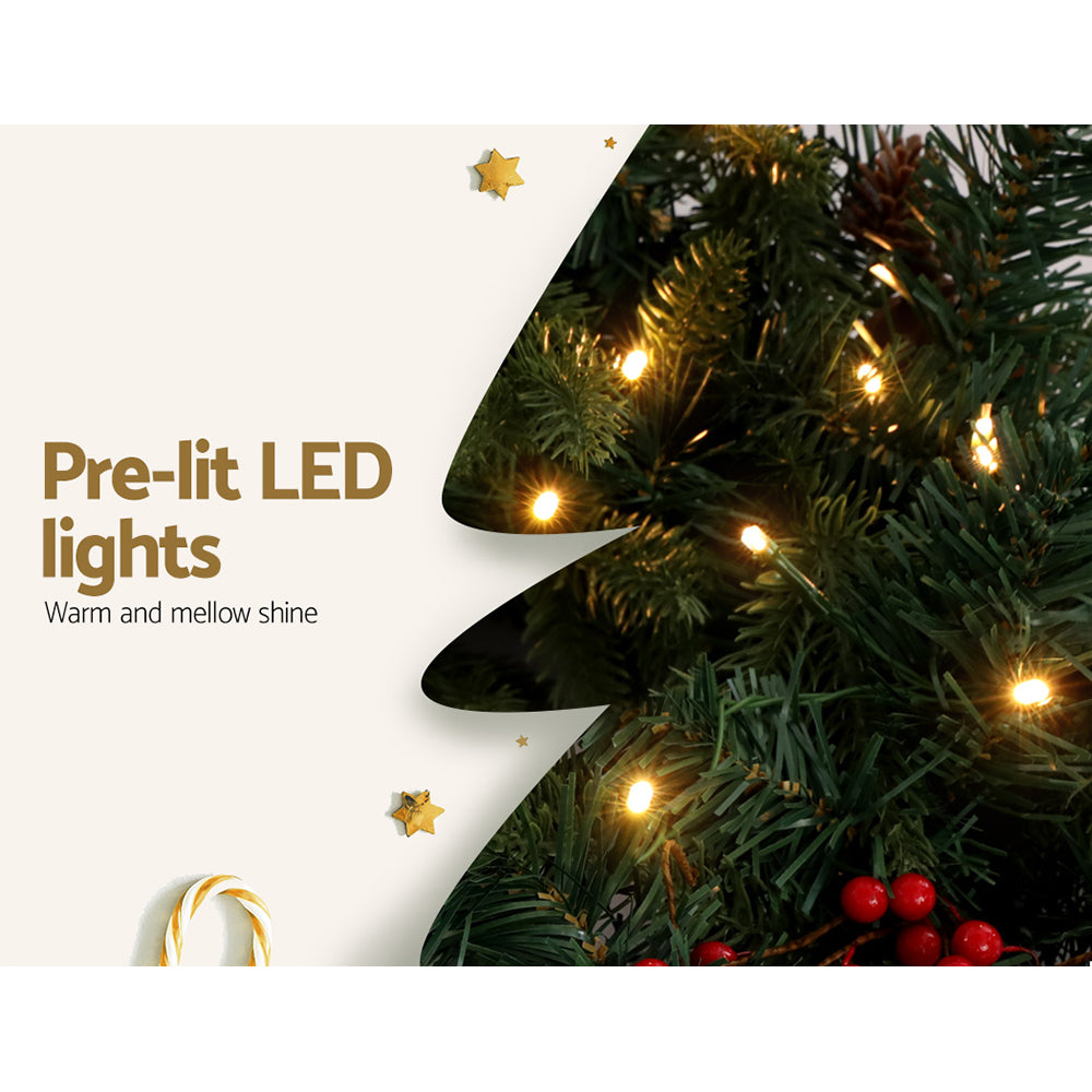 Jingle Jollys 2.4m Christmas Garland with LED Lights Decorations Xmas Party XM-TR-GAR-8FT-BERRY-LED