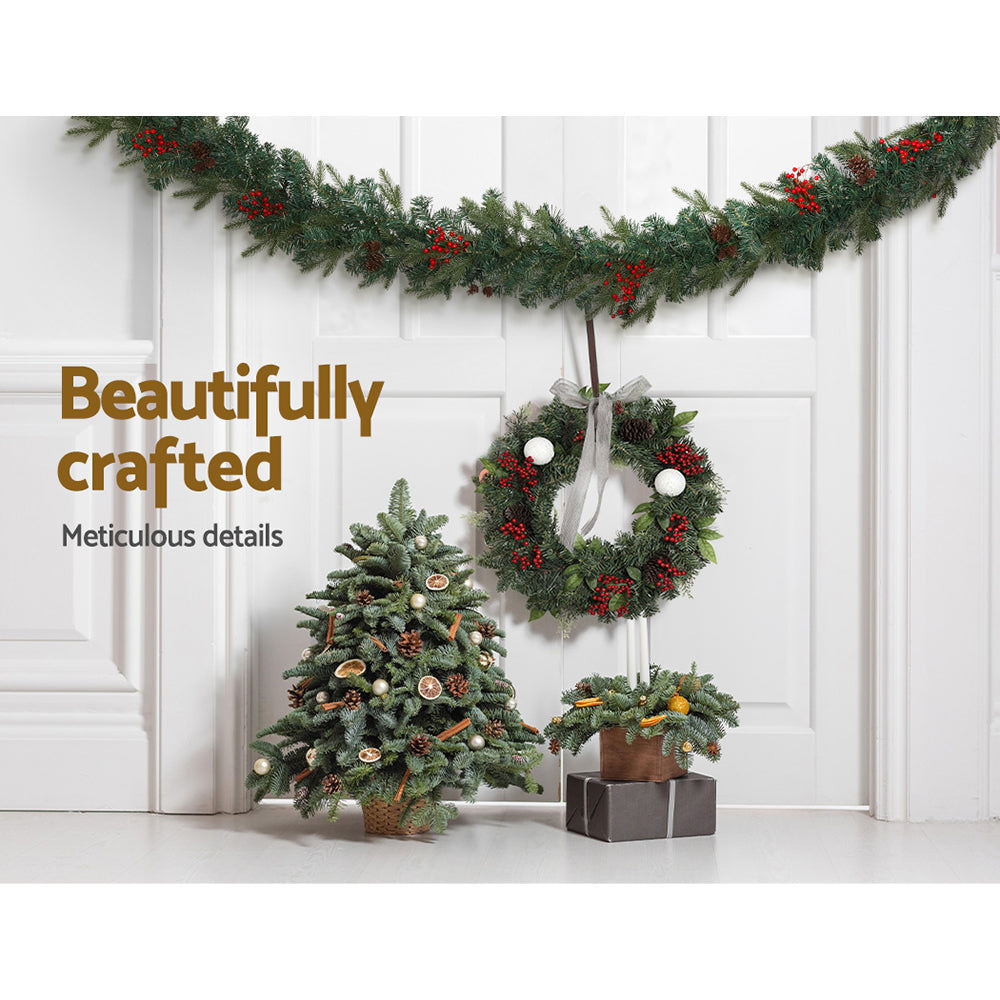 Jingle Jollys 2.4m Christmas Garland with LED Lights Decorations Xmas Party XM-TR-GAR-8FT-BERRY-LED