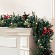 Jingle Jollys 2.4m Christmas Garland with LED Lights Decorations Xmas Party XM-TR-GAR-8FT-BERRY-LED