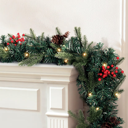 Jingle Jollys 2.4m Christmas Garland with LED Lights Decorations Xmas Party XM-TR-GAR-8FT-BERRY-LED