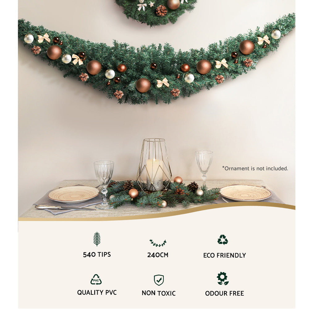 Jingle Jollys 2.4m Christmas Garland Xmas Decorations Green Wedding Party XM-TR-GAR-8FT-GR