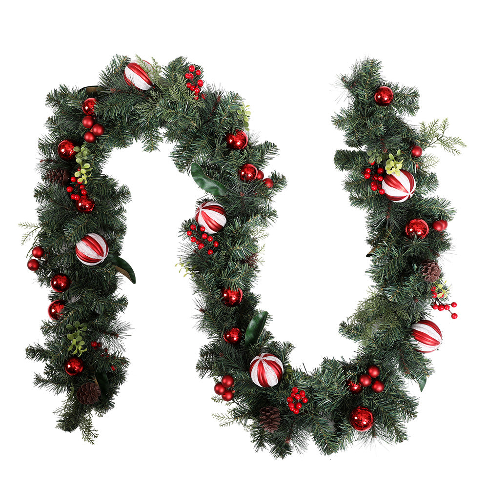 Jingle Jollys 2.7m Christmas Garland with Decorations Xmas Wedding Party XM-TR-GAR-9FT-BERRY-RED