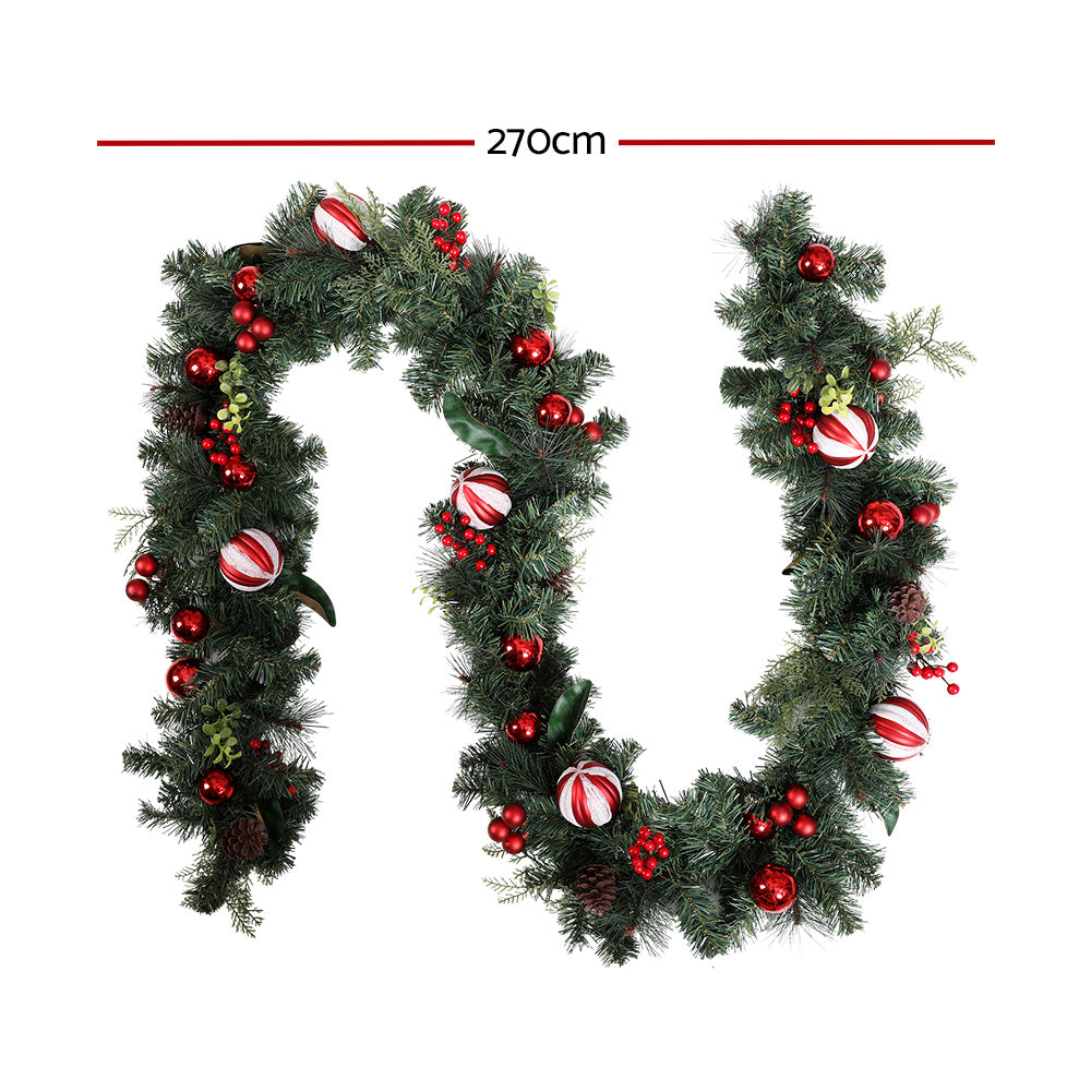 Jingle Jollys 2.7m Christmas Garland with Decorations Xmas Wedding Party XM-TR-GAR-9FT-BERRY-RED