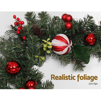 Jingle Jollys 2.7m Christmas Garland with Decorations Xmas Wedding Party XM-TR-GAR-9FT-BERRY-RED