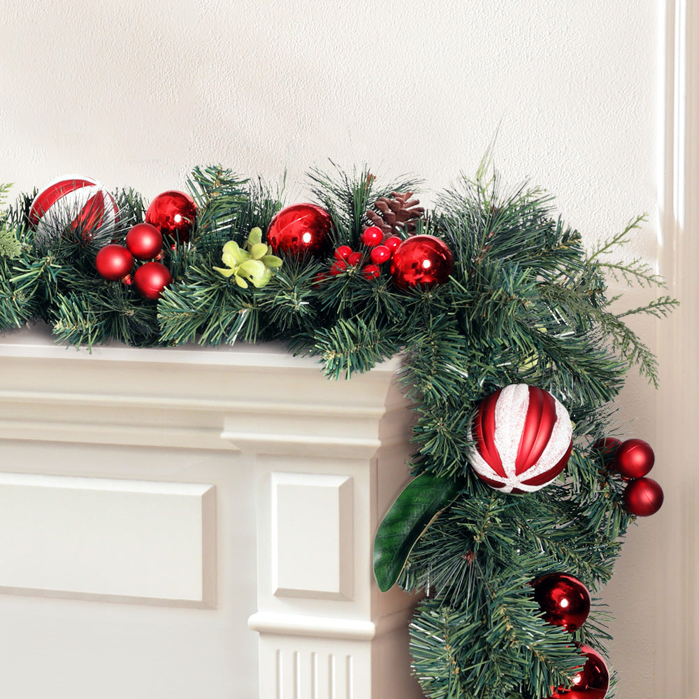 Jingle Jollys 2.7m Christmas Garland with Decorations Xmas Wedding Party XM-TR-GAR-9FT-BERRY-RED